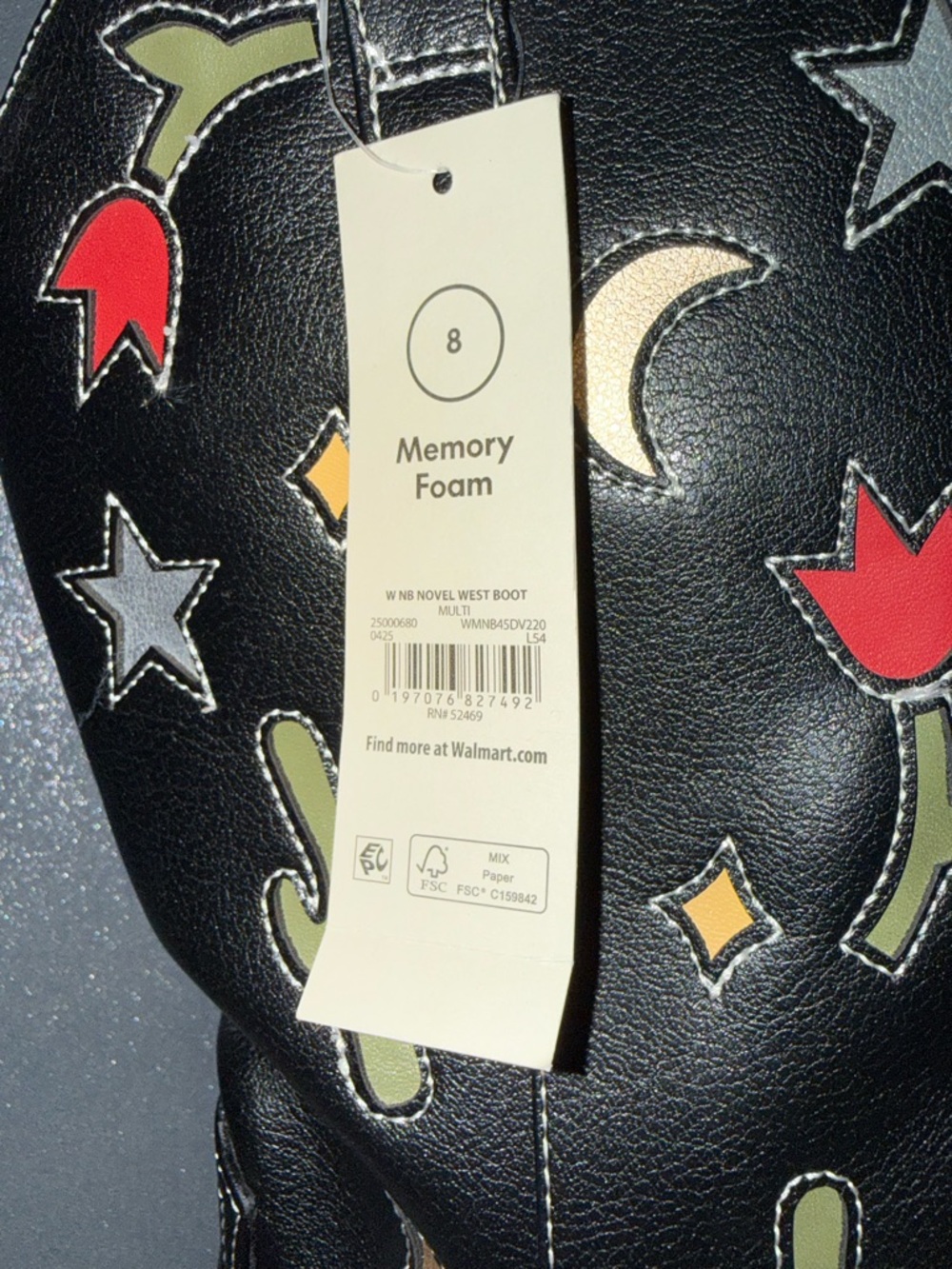 Womens Western Boots Size 8 Black Cowboy Cactus Star Moon Memory Foam New - Picture 2 of 6